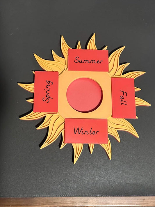 Montessori Birthday Sun Calendar - 3D Printed Learning Tool with 12 Month Tags & 4 Season Cards